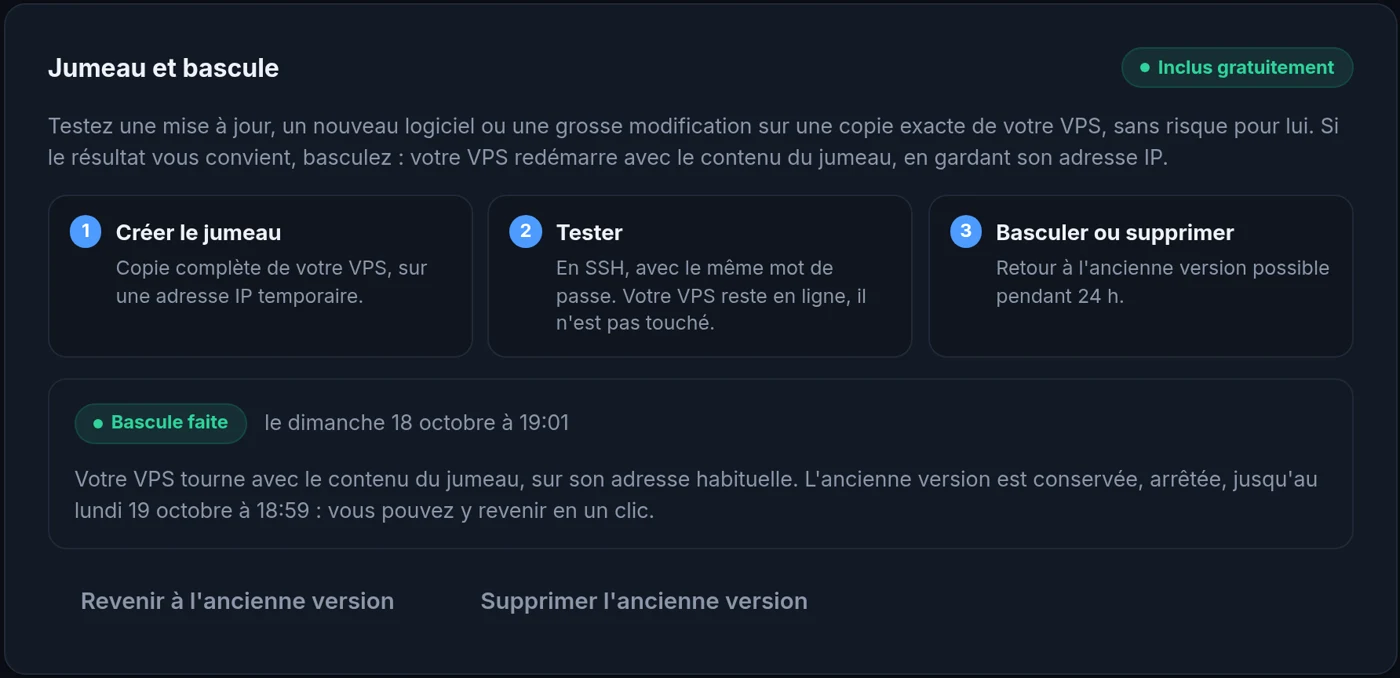 Après la bascule, l'ancienne version reste disponible 24 heures