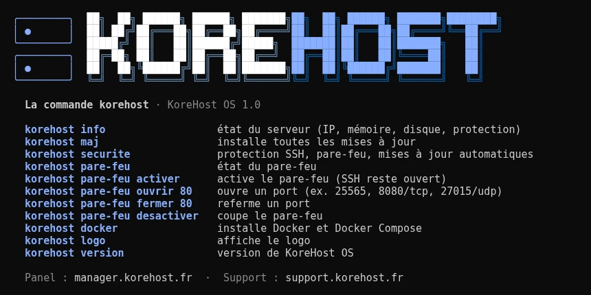 La commande korehost aide